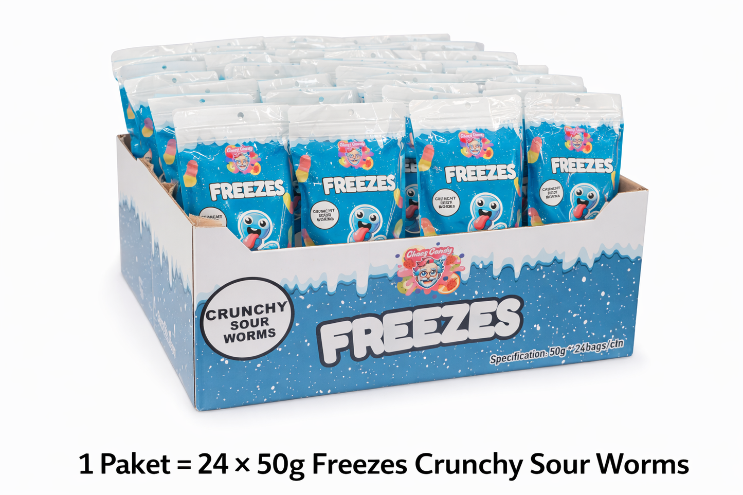 Chaos Candy 24 Stück Freezes „Crunchy Sour Worms“ 50g