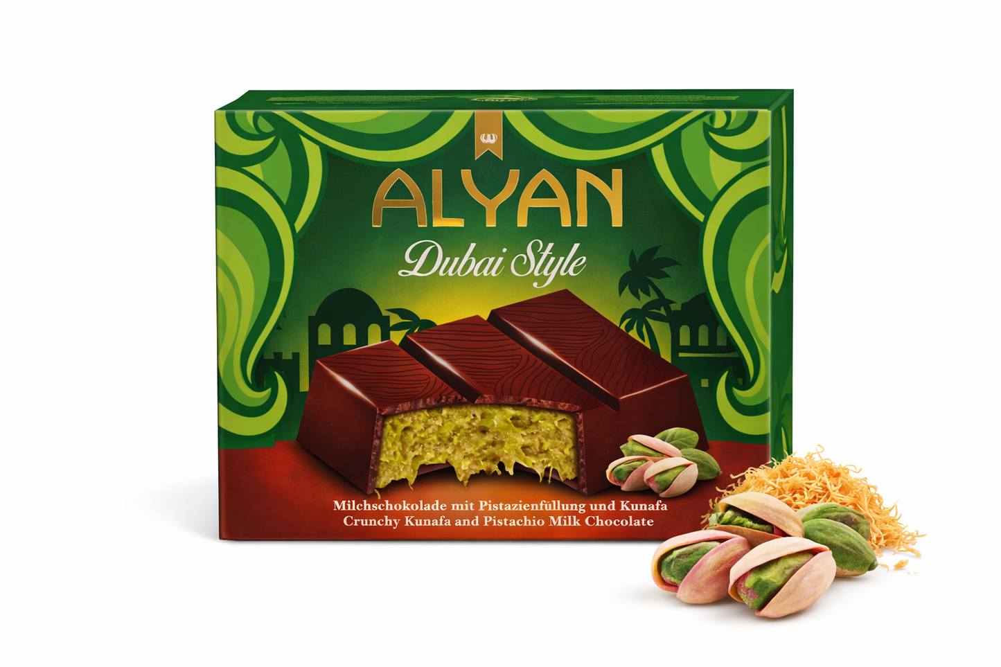 ALYAN Dubai Style – Milchschokolade mit Pistazienfüllung & Kunafa (100 g)