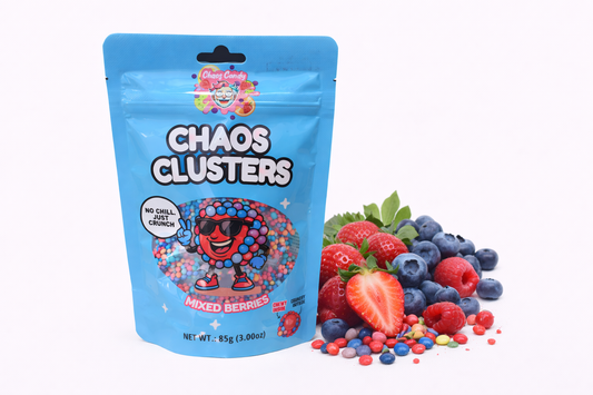 Chaos Clusters – Mixed Berry
Knusprige Zuckerdragees mit fruchtigem Beeren-Geschmack
 85 g
